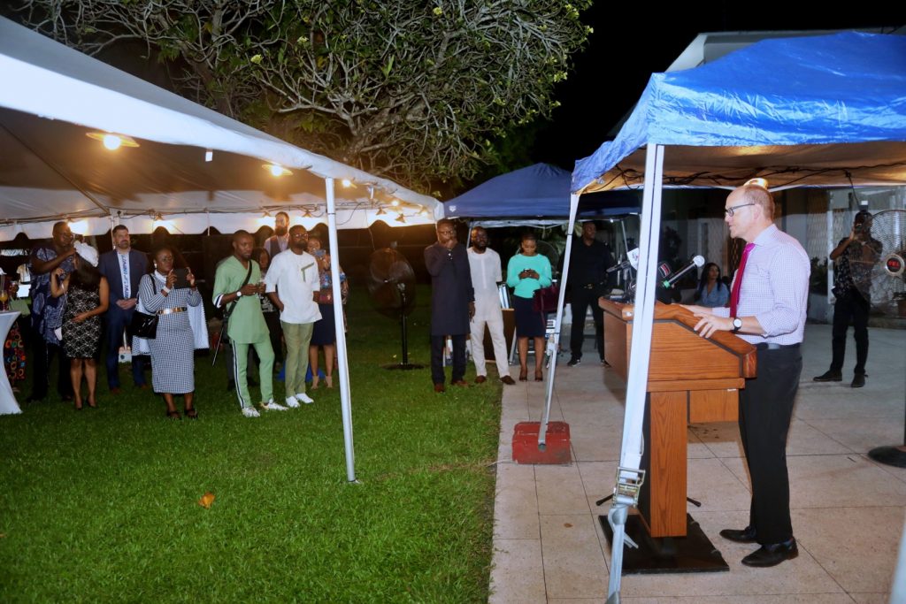 U.S. Consul General Will Stevens delivering remarks at a reception organized for U.S. and Nigerian film industry professionals in honor of this year's Africa International Film Festival in Lagos